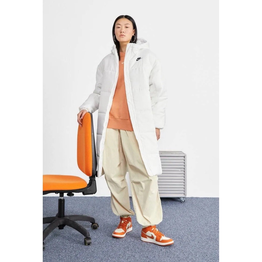 Nike Sportswear Therma Fit Full Zip Loose Hooded White‎ Parka Puffer Jacket Sz S